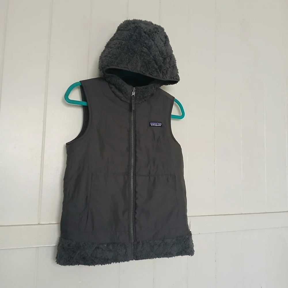 Patagonia Los Gatos Hooded Vest Women's XS Forged Grey Full Zip Reversible 25221